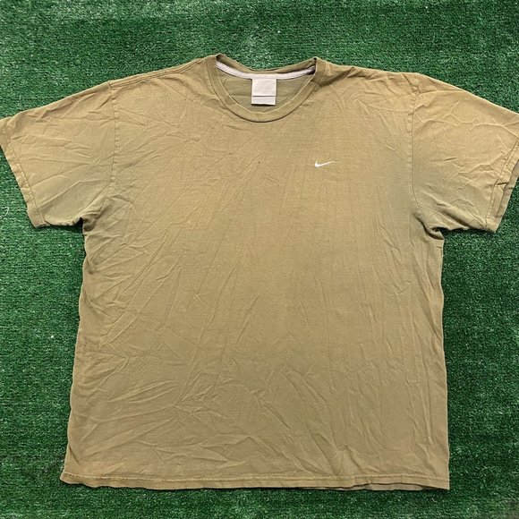 Vintage Y2K Nike Solo Swoosh Shirt Drab Khaki Tonal Logo Tee - Picture 1 of 4